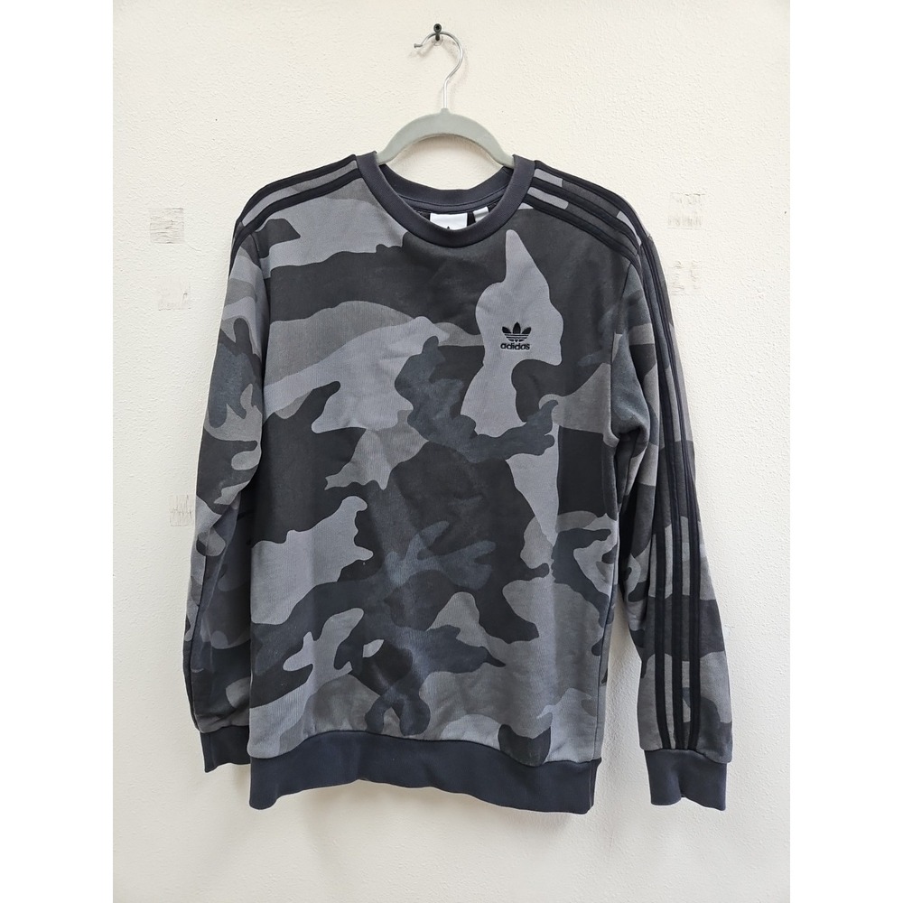 Adidas Gray Black Camouflage Crewneck Sweatshirt Mens Size SMALL